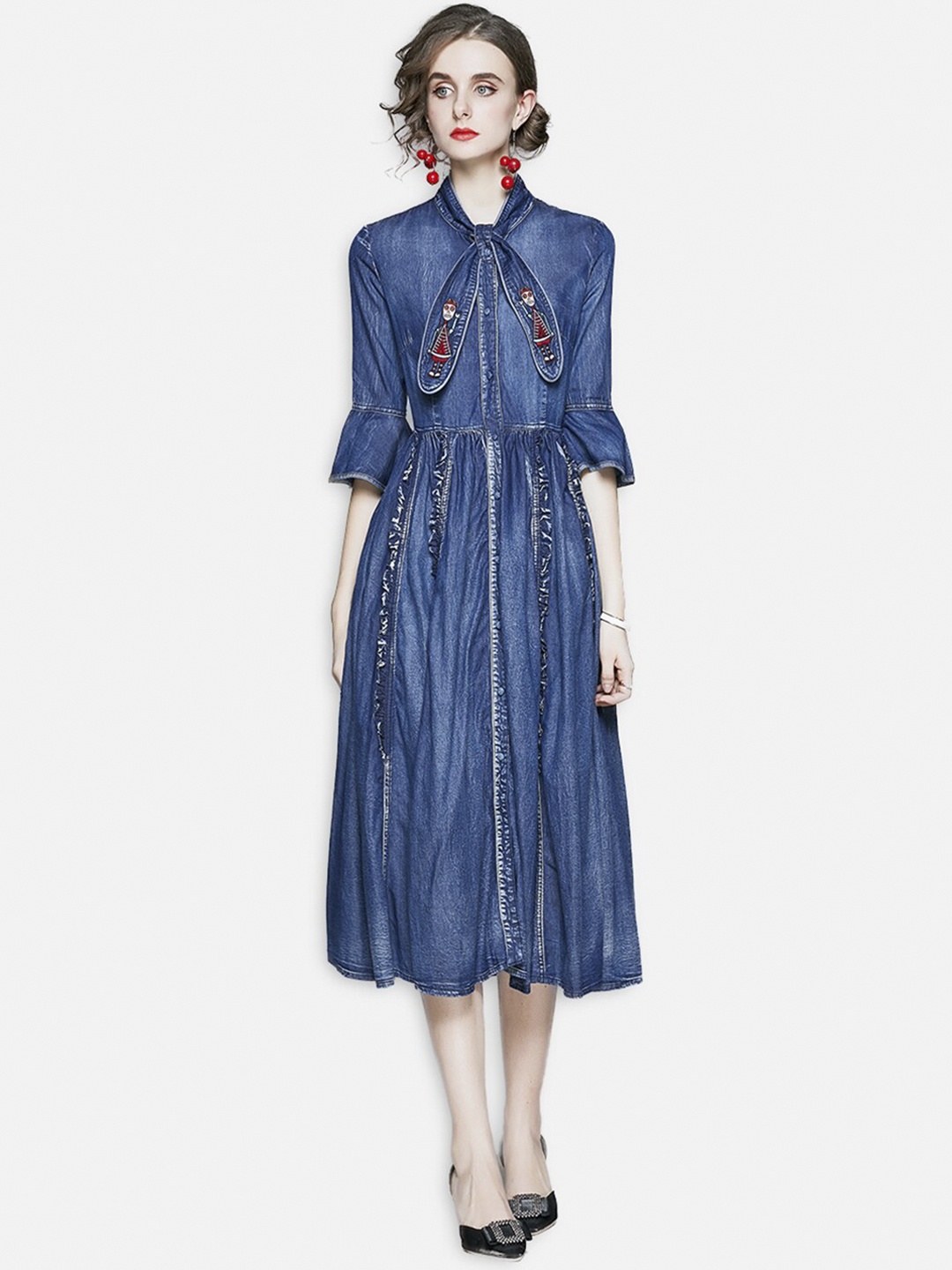 

JC Collection Blue Ethnic Motifs A-Line Midi Dress