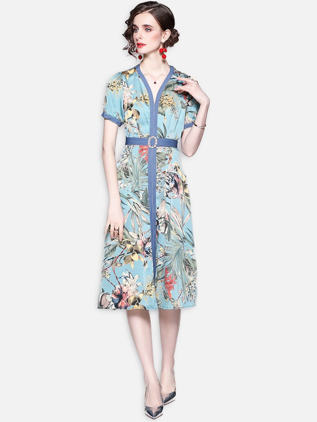 

JC Collection Blue Ethnic Motifs Shirt Midi Dress