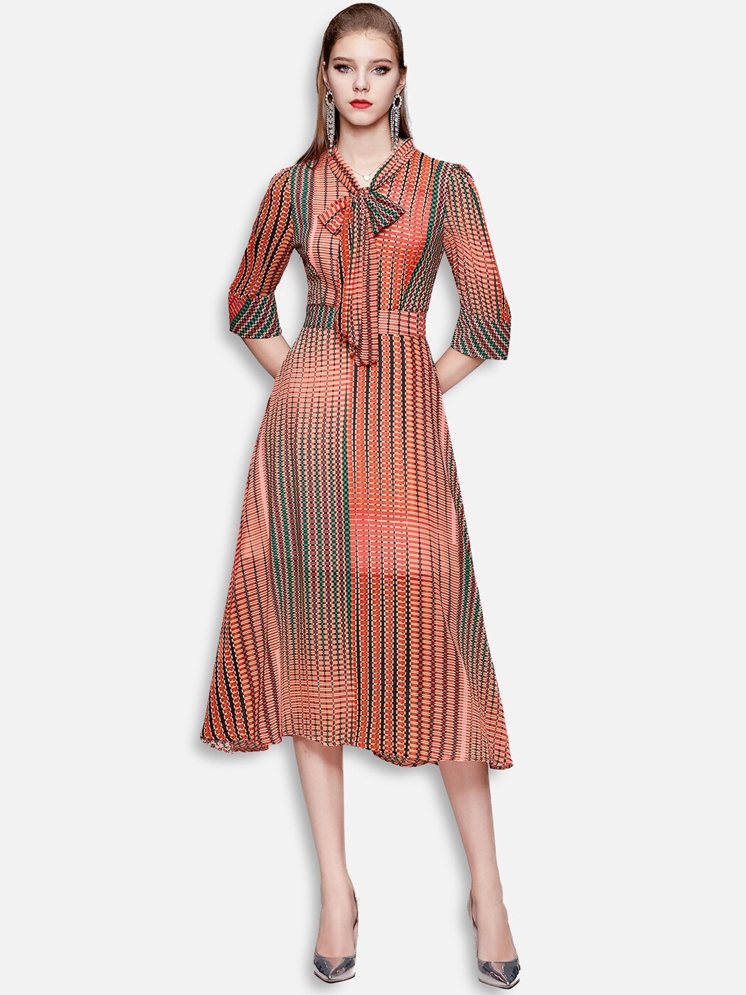 

JC Collection Orange Striped Midi Dress
