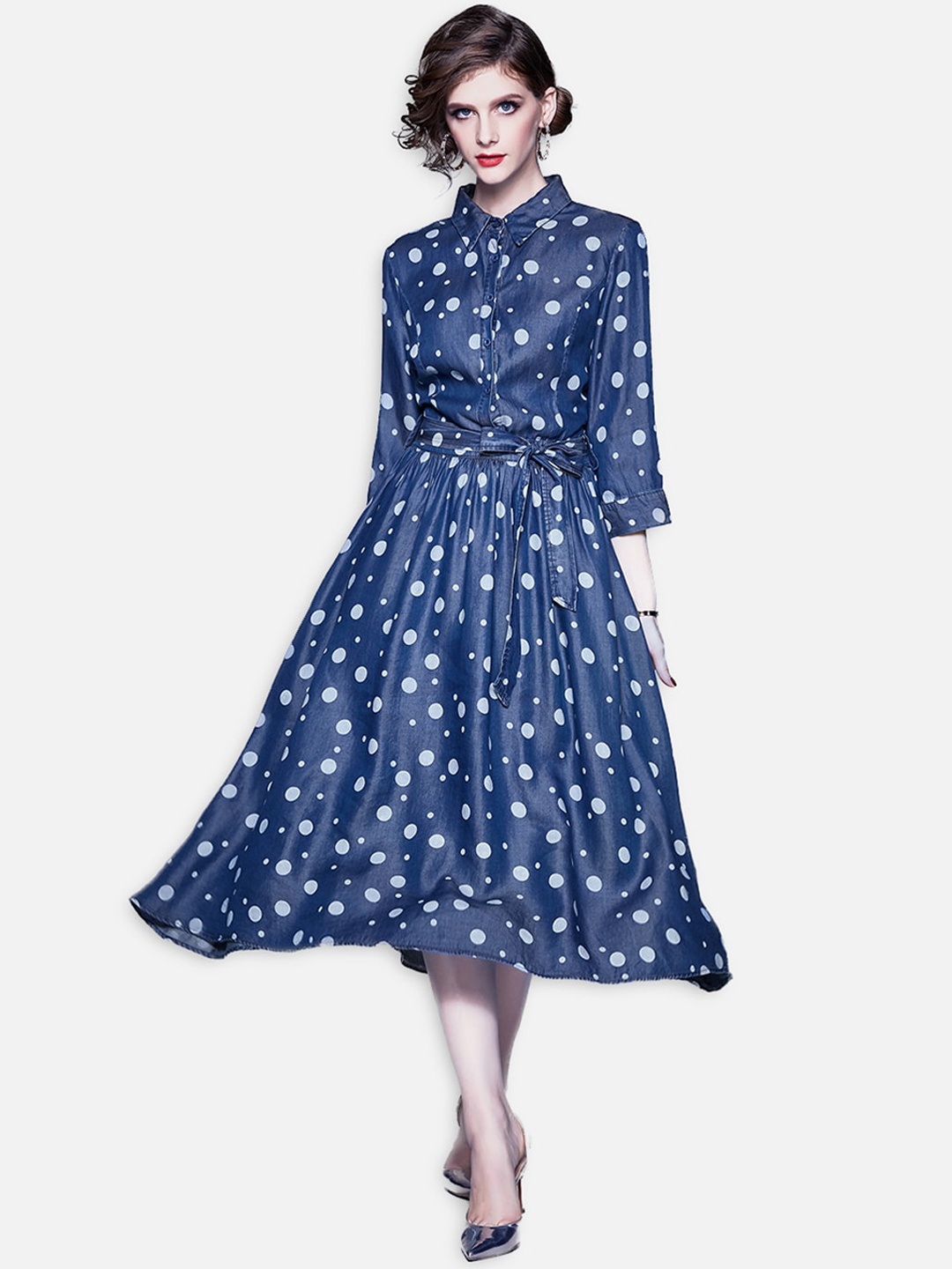 

JC Collection Blue Shirt Midi Dress