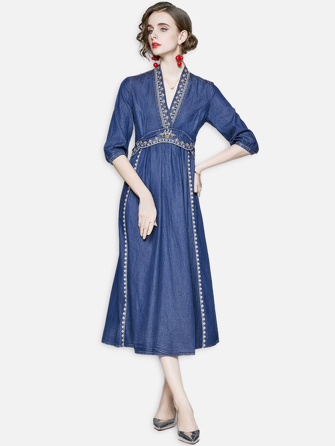 

JC Collection Blue A-Line Midi Dress
