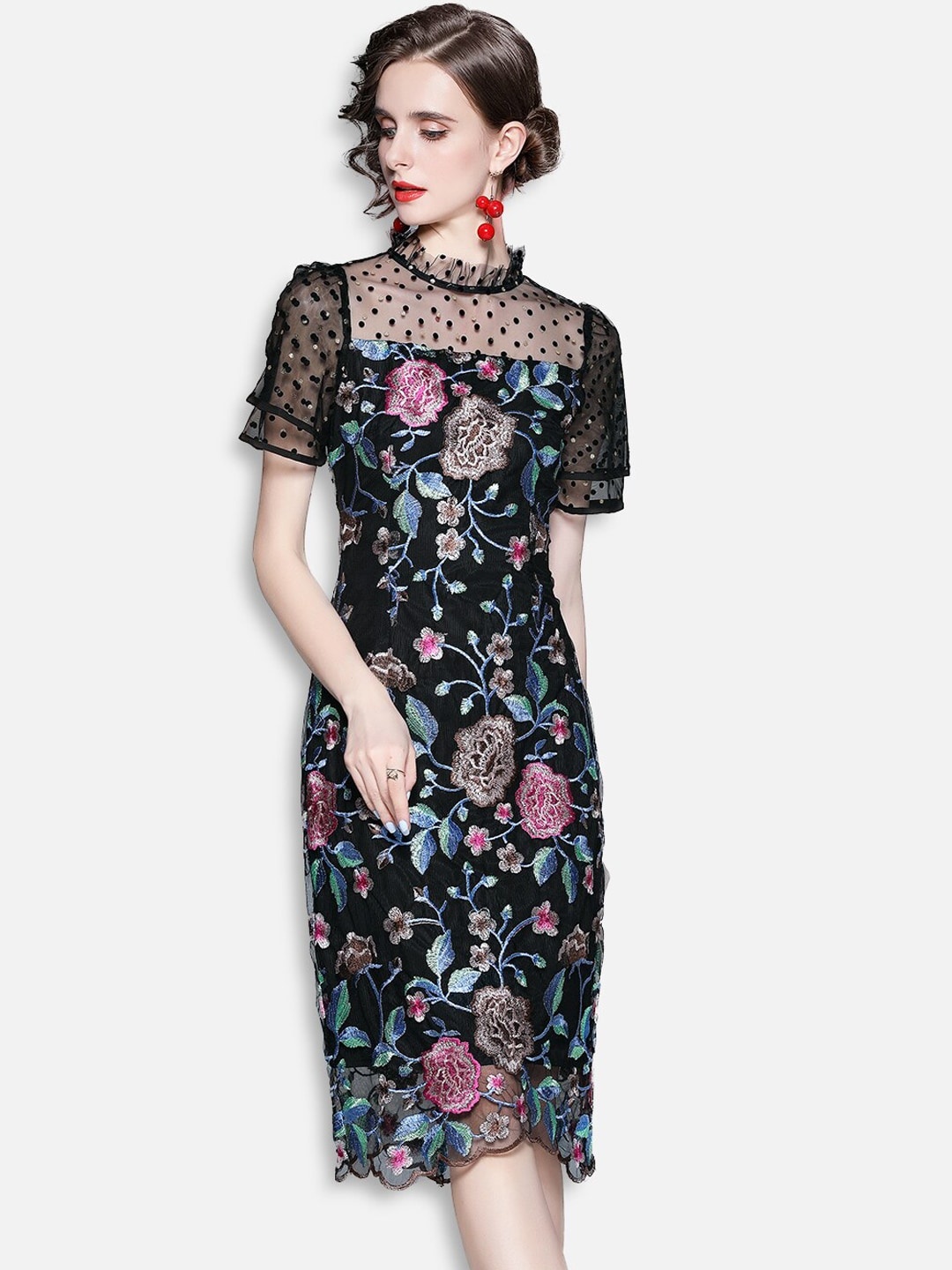 

JC Collection Black Floral Sheath Dress