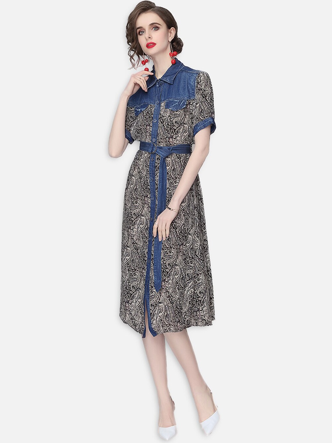 

JC Collection Grey Ethnic Motifs Midi Dress