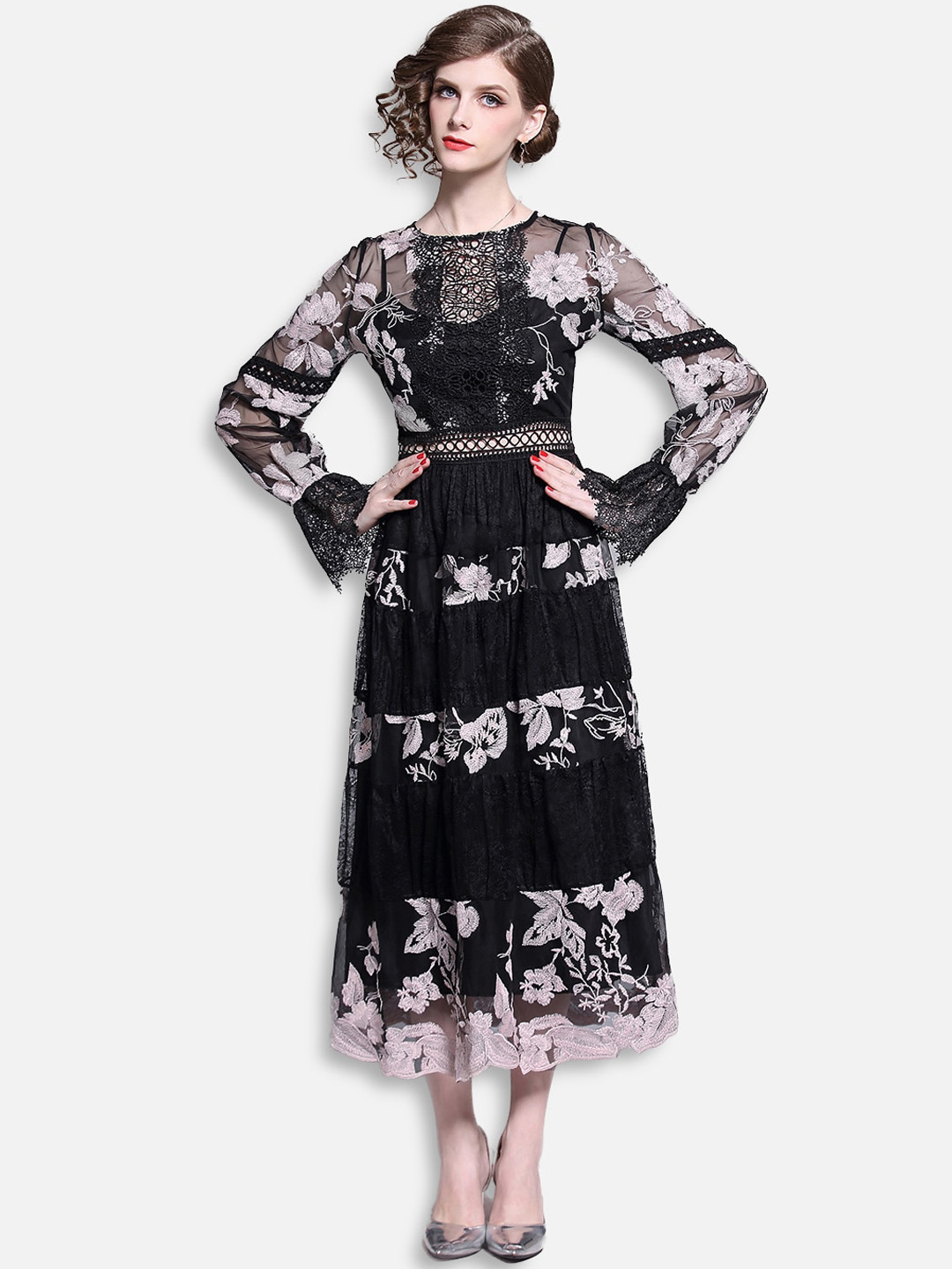 

JC Collection Black Floral Midi Dress
