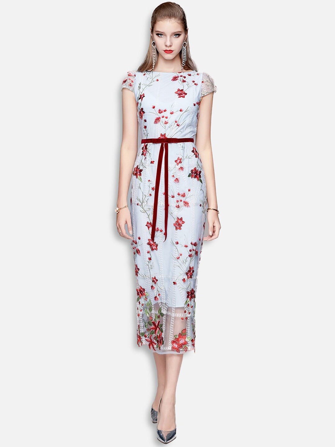 

JC Collection Blue Floral Sheath Dress