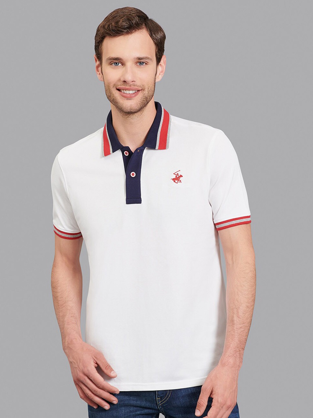 

Beverly Hills Polo Club Men White & Black Polo Collar T-shirt