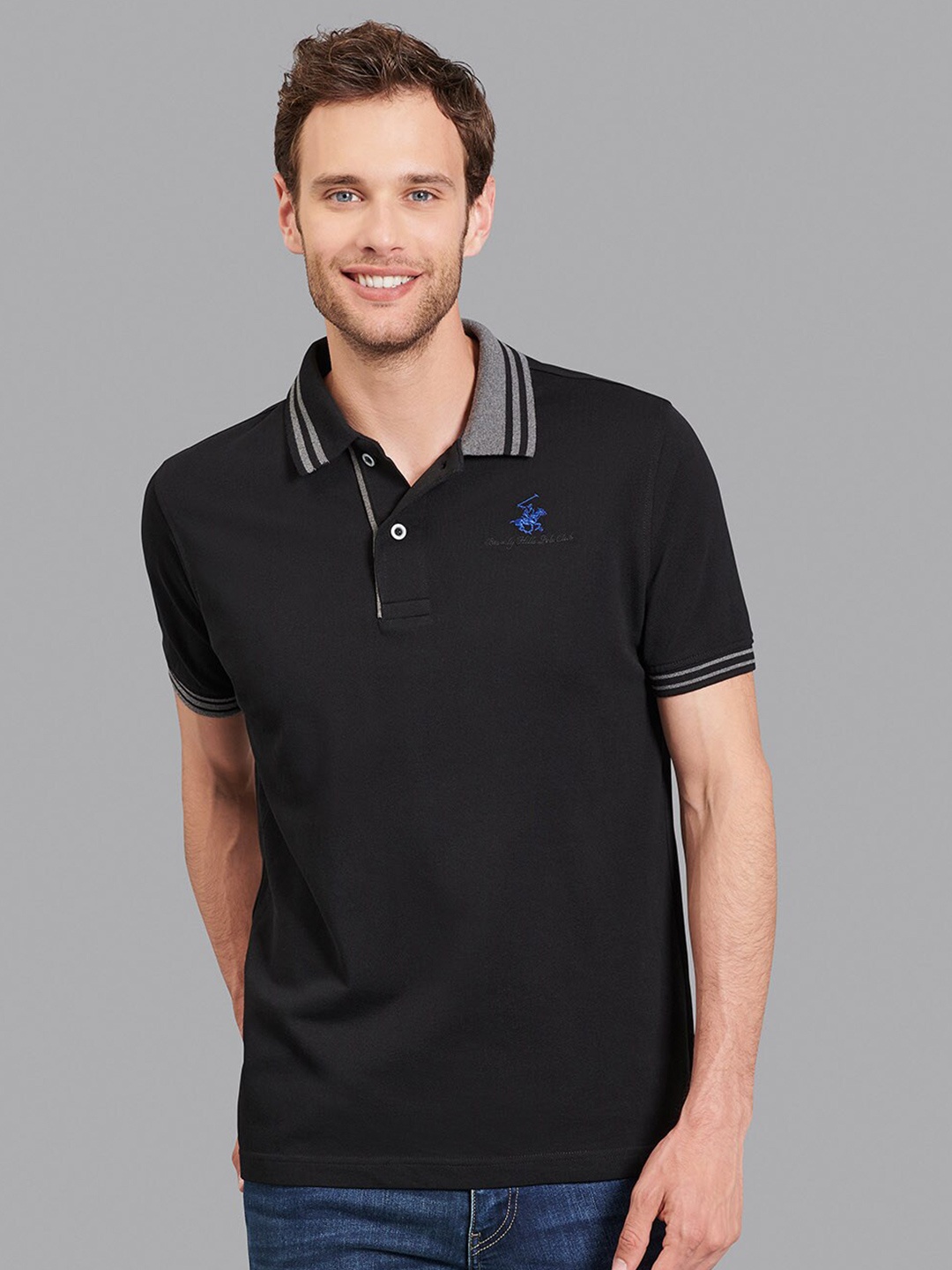 

Beverly Hills Polo Club Men Black Polo Collar T-shirt