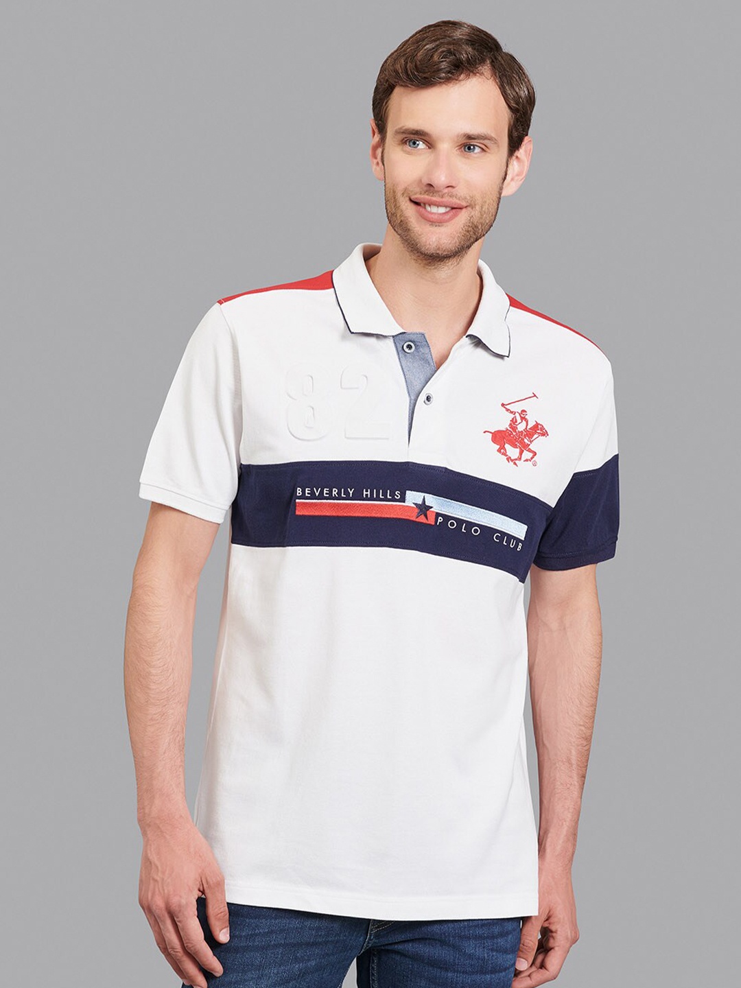 

Beverly Hills Polo Club Men White & Navy Blue Polo Collar T-shirt