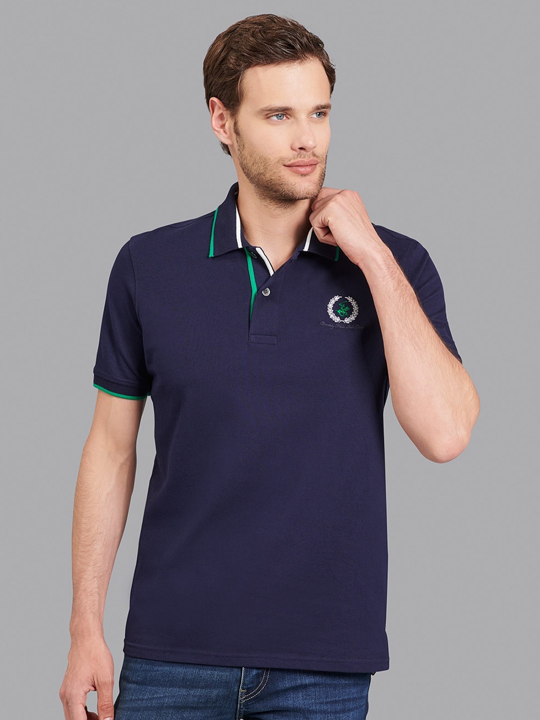 

Beverly Hills Polo Club Men Navy Blue Polo Collar T-shirt