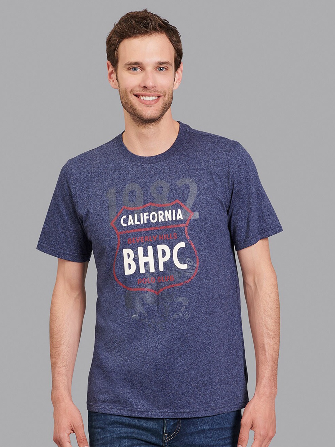 

Beverly Hills Polo Club Men Navy Blue & White Typography Printed T-shirt