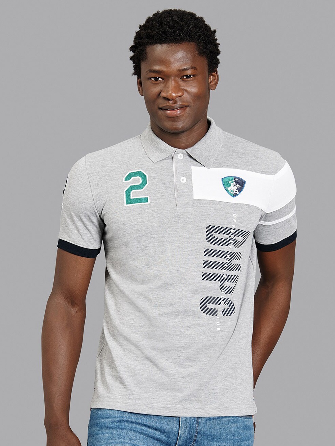 

Beverly Hills Polo Club Men Grey & White Typography Printed Polo Collar T-shirt