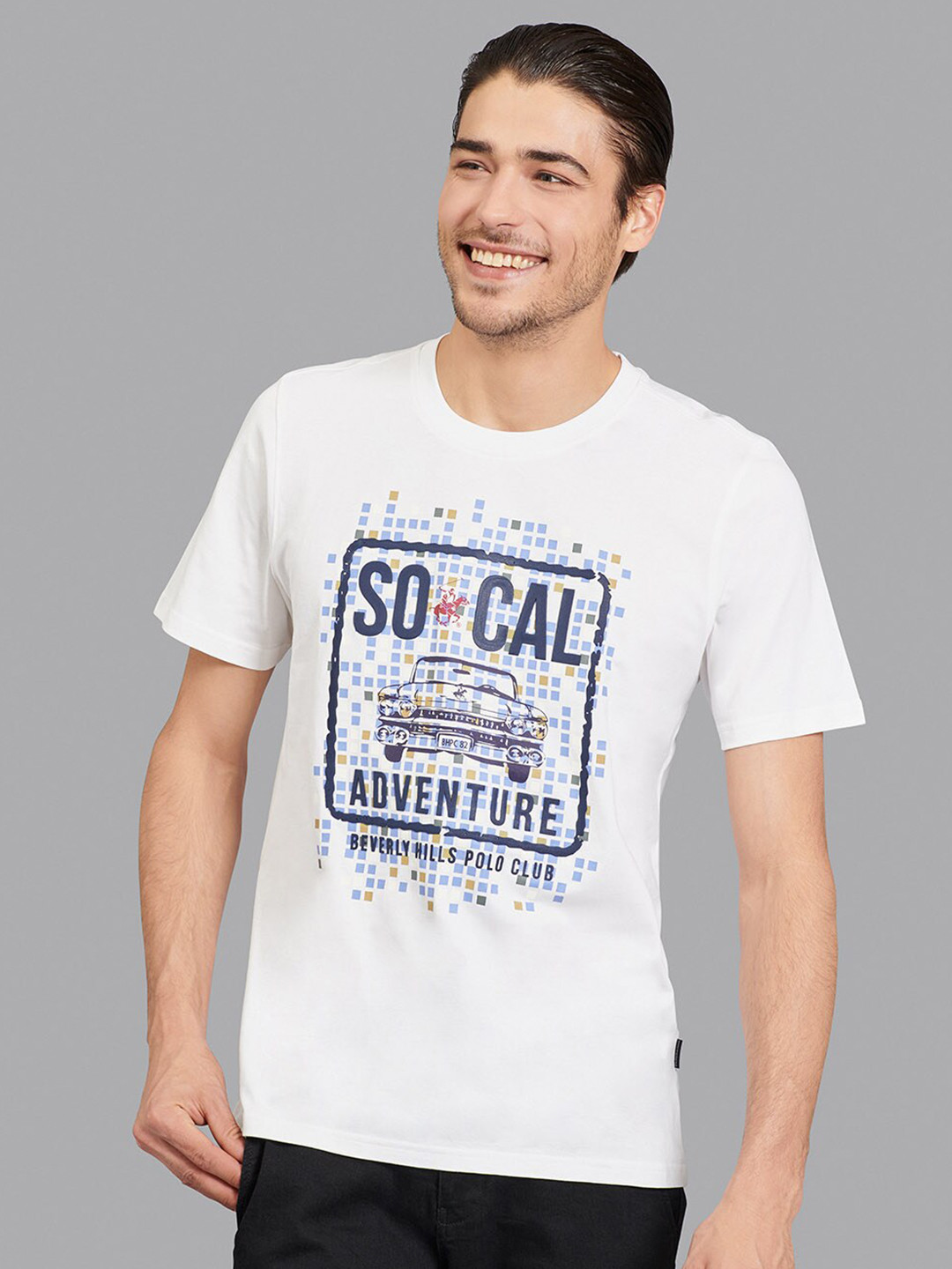 

Beverly Hills Polo Club Men White & Blue Typography Printed T-shirt