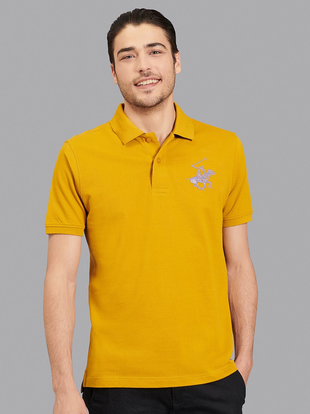 

Beverly Hills Polo Club Men Mustard Yellow Polo Collar T-shirt