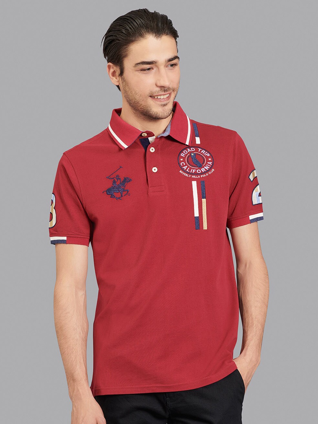 

Beverly Hills Polo Club Men Maroon & Blue Polo Collar T-shirt