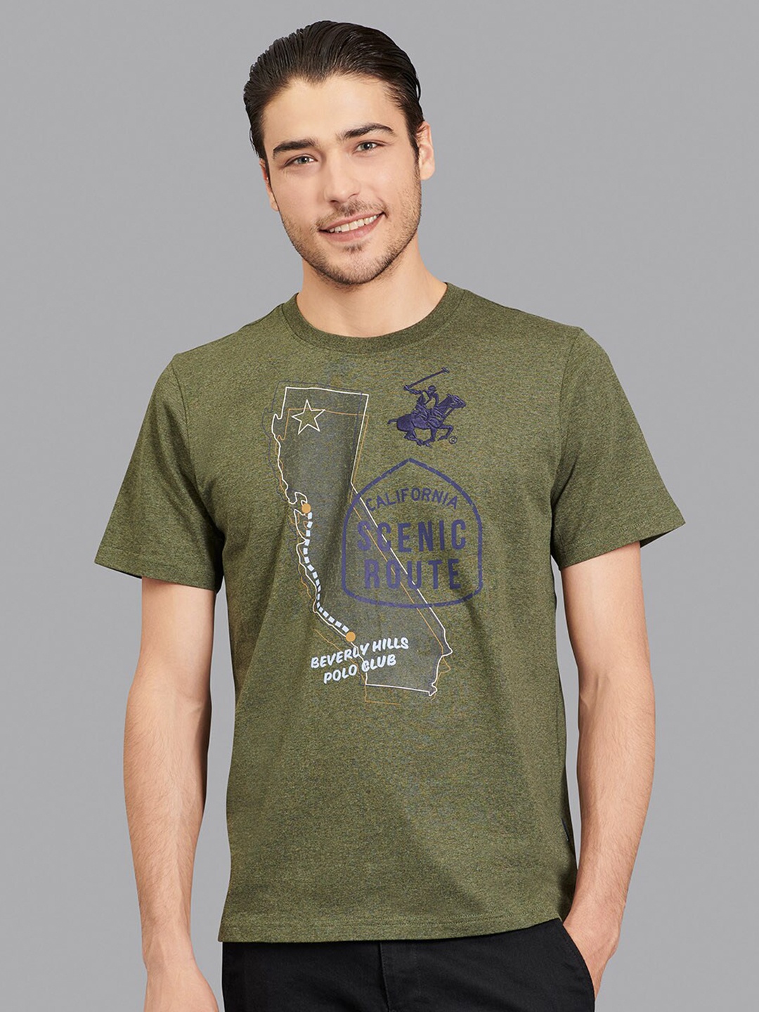 Beverly Hills Polo Club Men Green Typography Printed T-shirt