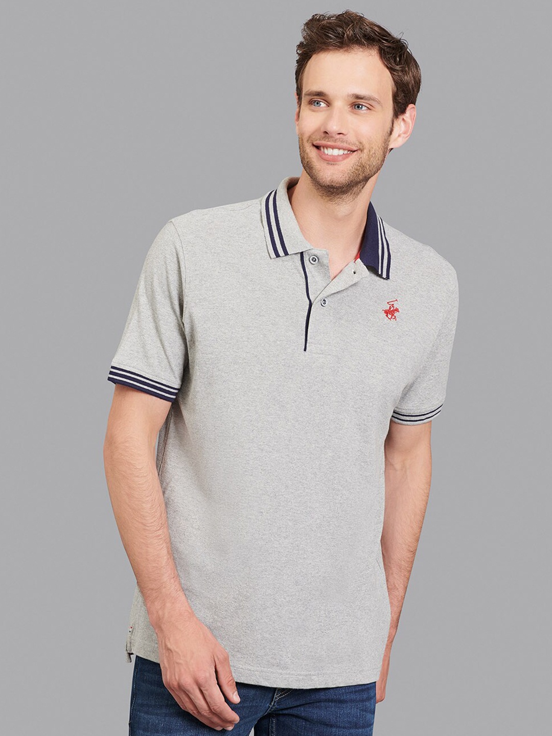 

Beverly Hills Polo Club Men Grey Polo Collar T-shirt