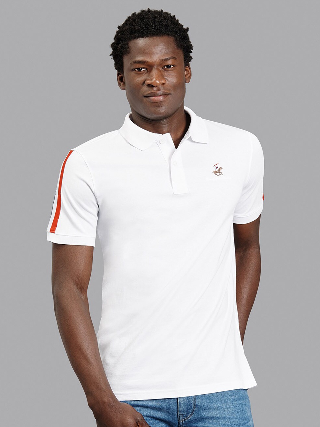 

Beverly Hills Polo Club Men White Polo Collar Applique T-shirt