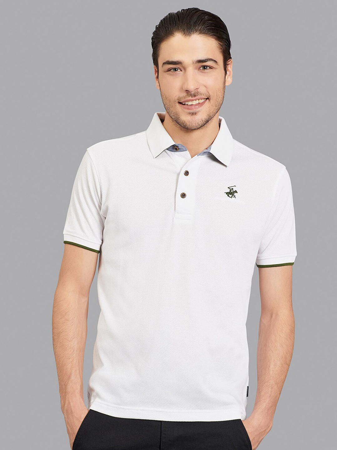 

Beverly Hills Polo Club Men Off White Polo Collar T-shirt