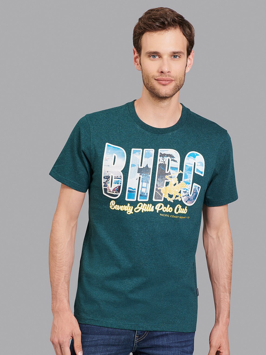 

Beverly Hills Polo Club Men Green Typography Printed T-shirt
