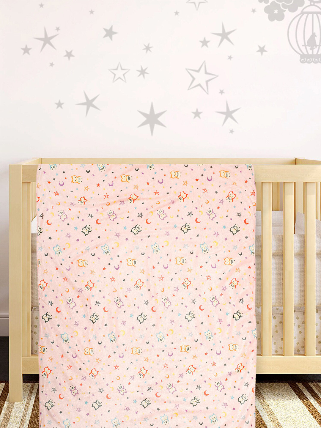 

Baby Moo Peach-Coloured Printed Mild Winter 210 GSM Single Bed Baby Blanket