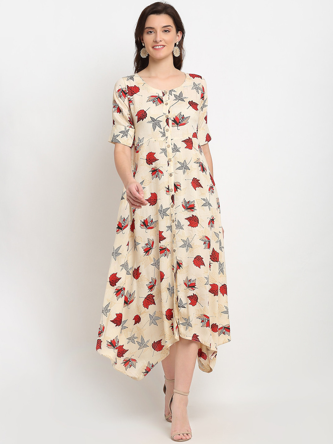 

Lovely Lady Cream-Coloured Floral Maxi Midi Dress