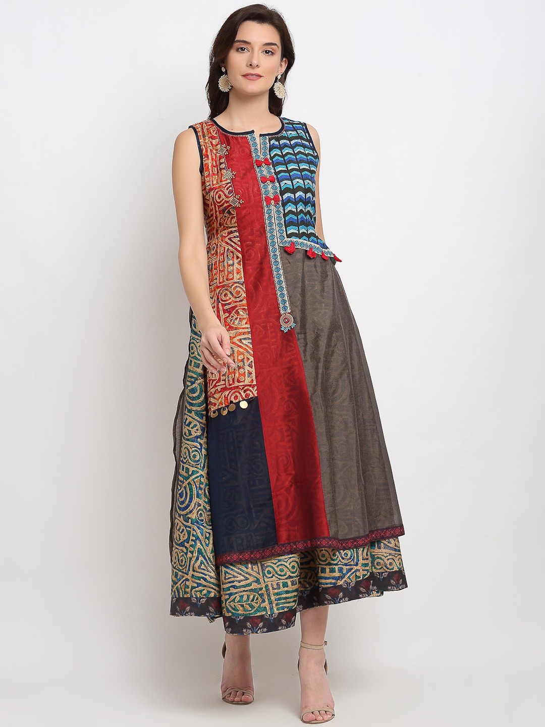 

Lovely Lady Maroon Ethnic Motifs Maxi Dress