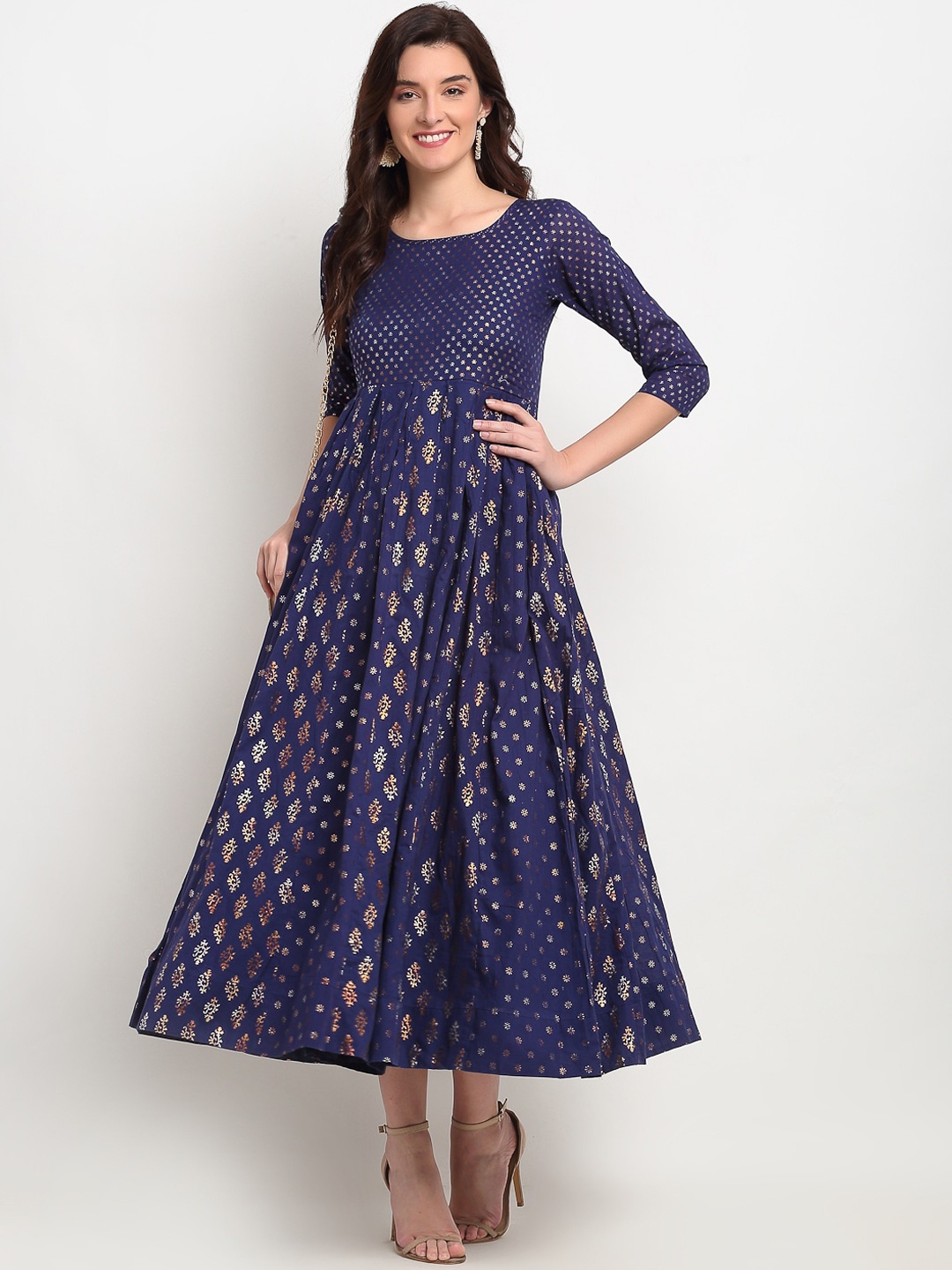 

Lovely Lady Navy Blue Ethnic Motifs Maxi Dress