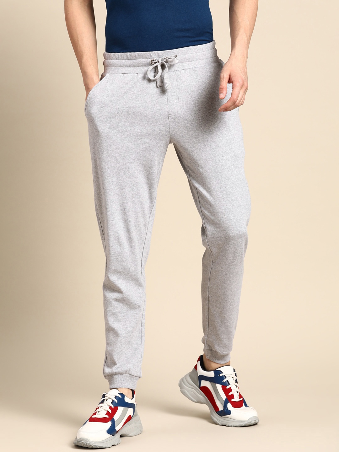 

United Colors of Benetton Men Grey Melange Solid Cotton Joggers