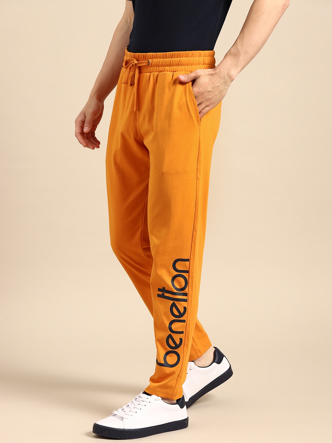 

United Colors of Benetton Men Orange Brand Logo Printed Pure Cotton Trackpants