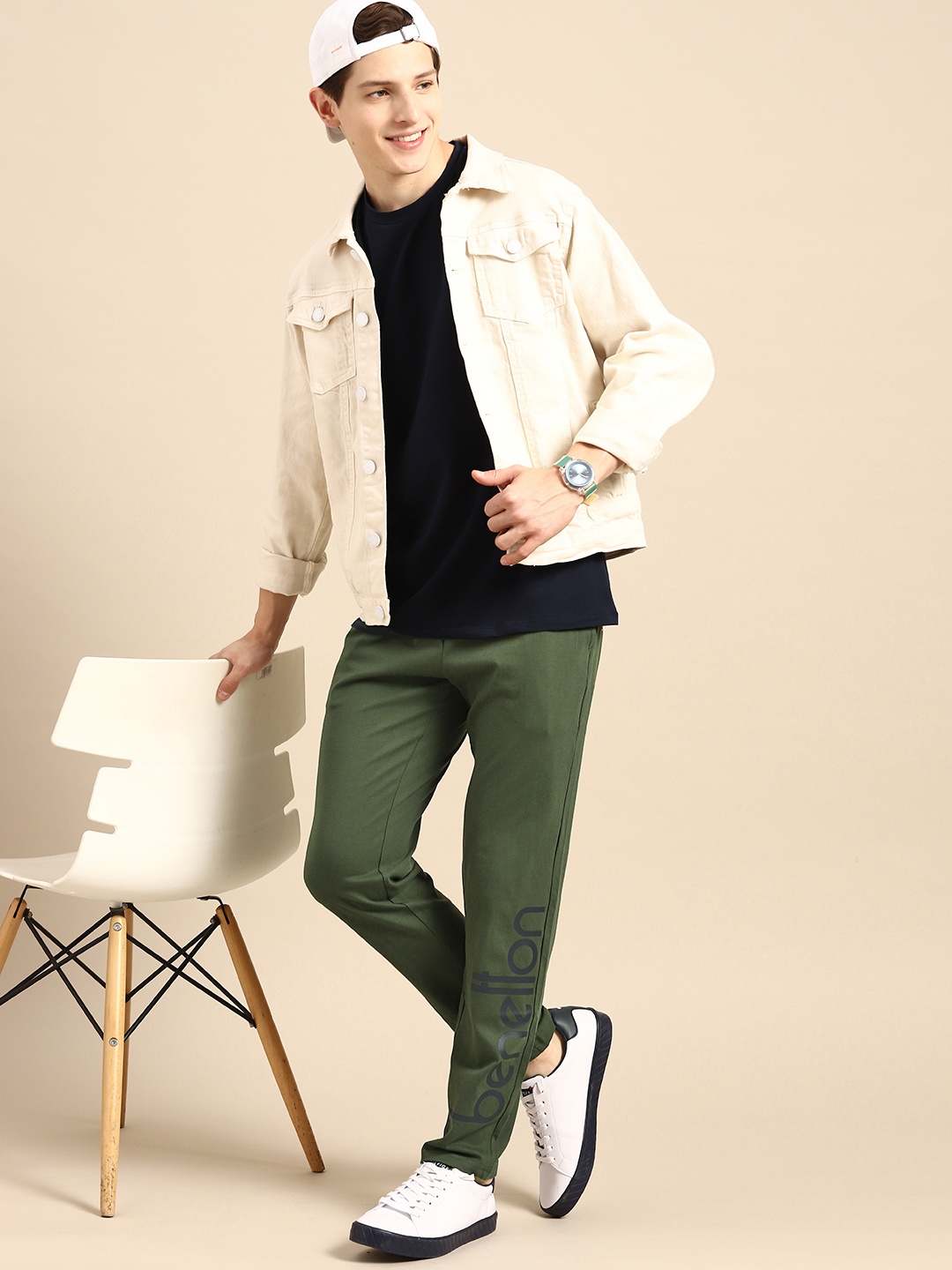 

United Colors of Benetton Men Olive Green Pure Cotton Trackpants