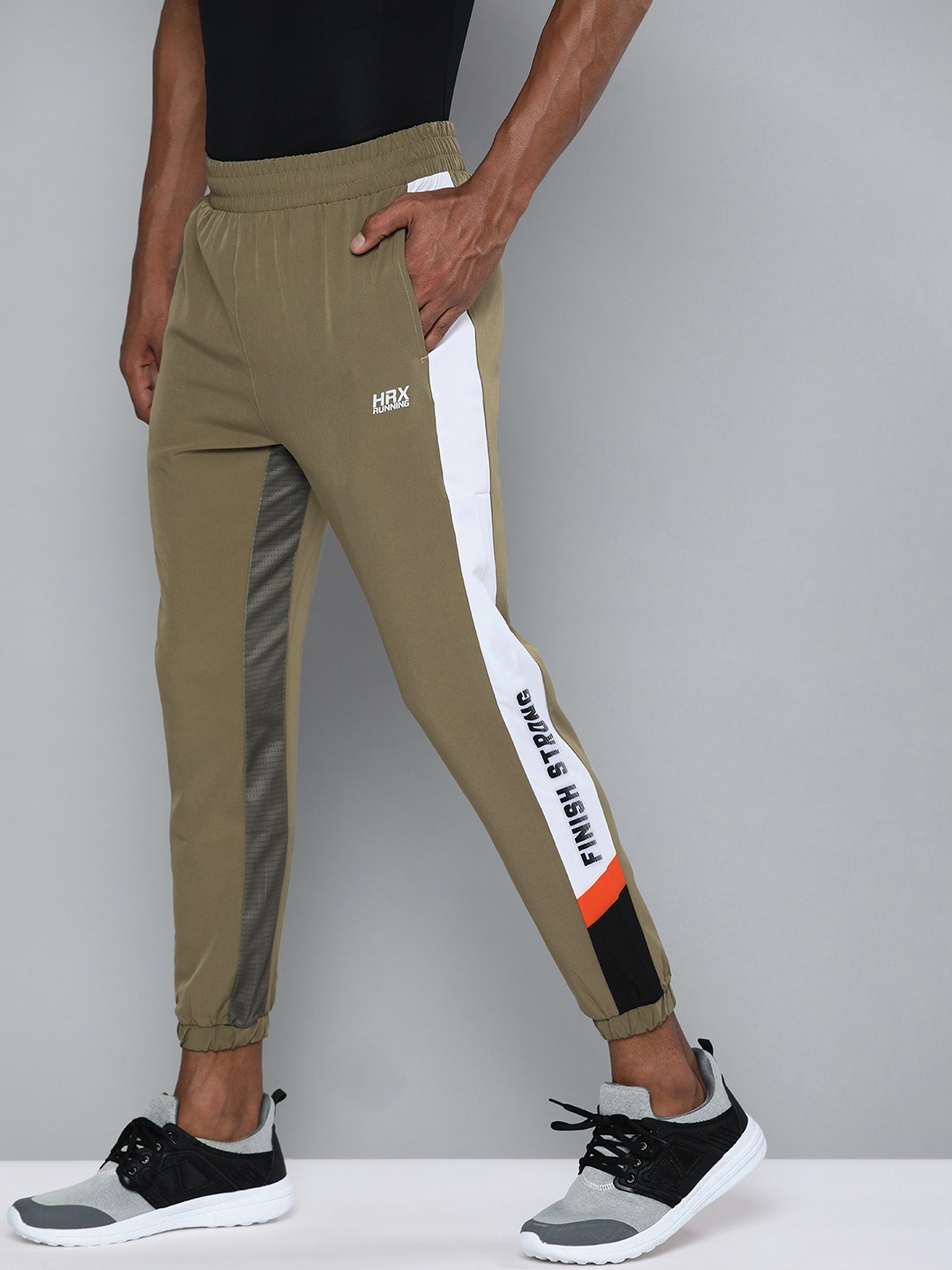 

HRX By Hrithik Roshan Running Men Burnt Olive Rapid-Dry Colourblock Track Pants