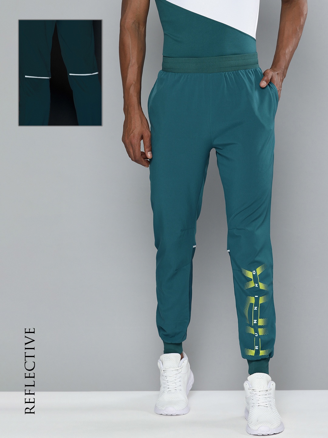 

HRX By Hrithik Roshan Running Men Teal Rapid-Dry Brand Carrier Track Pants