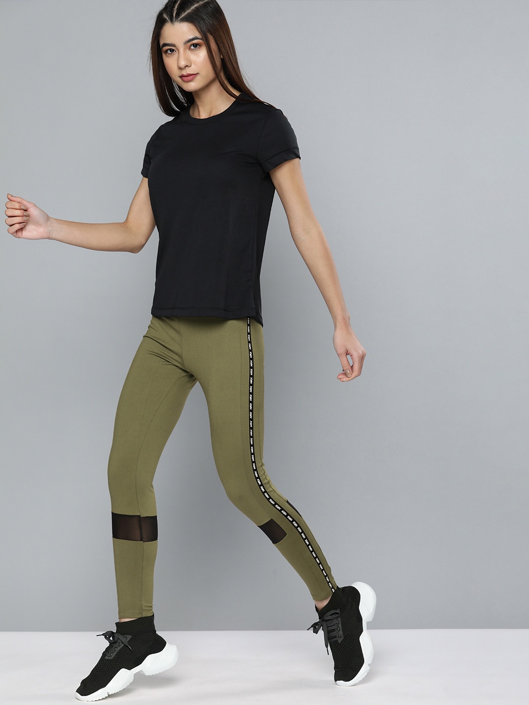

HRX By Hrithik Roshan Running Women Burnt Olive Rapid-Dry Brand Carrier Tights