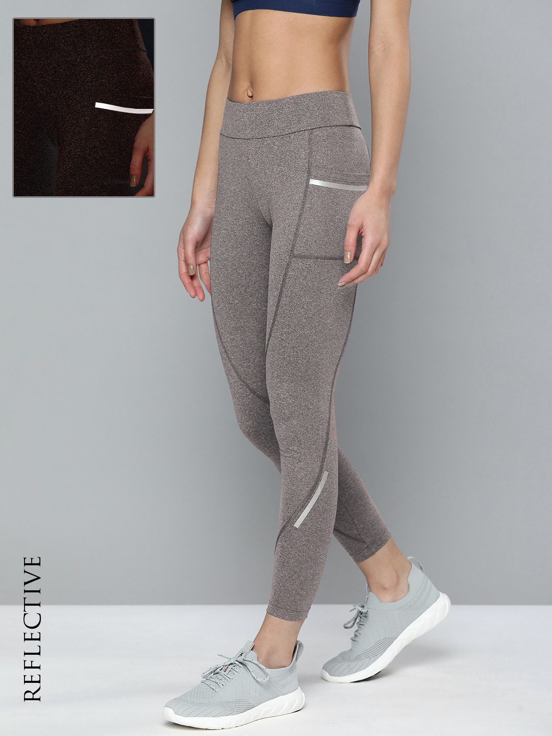 

HRX By Hrithik Roshan Running Women Iron Melange Tights, Grey melange