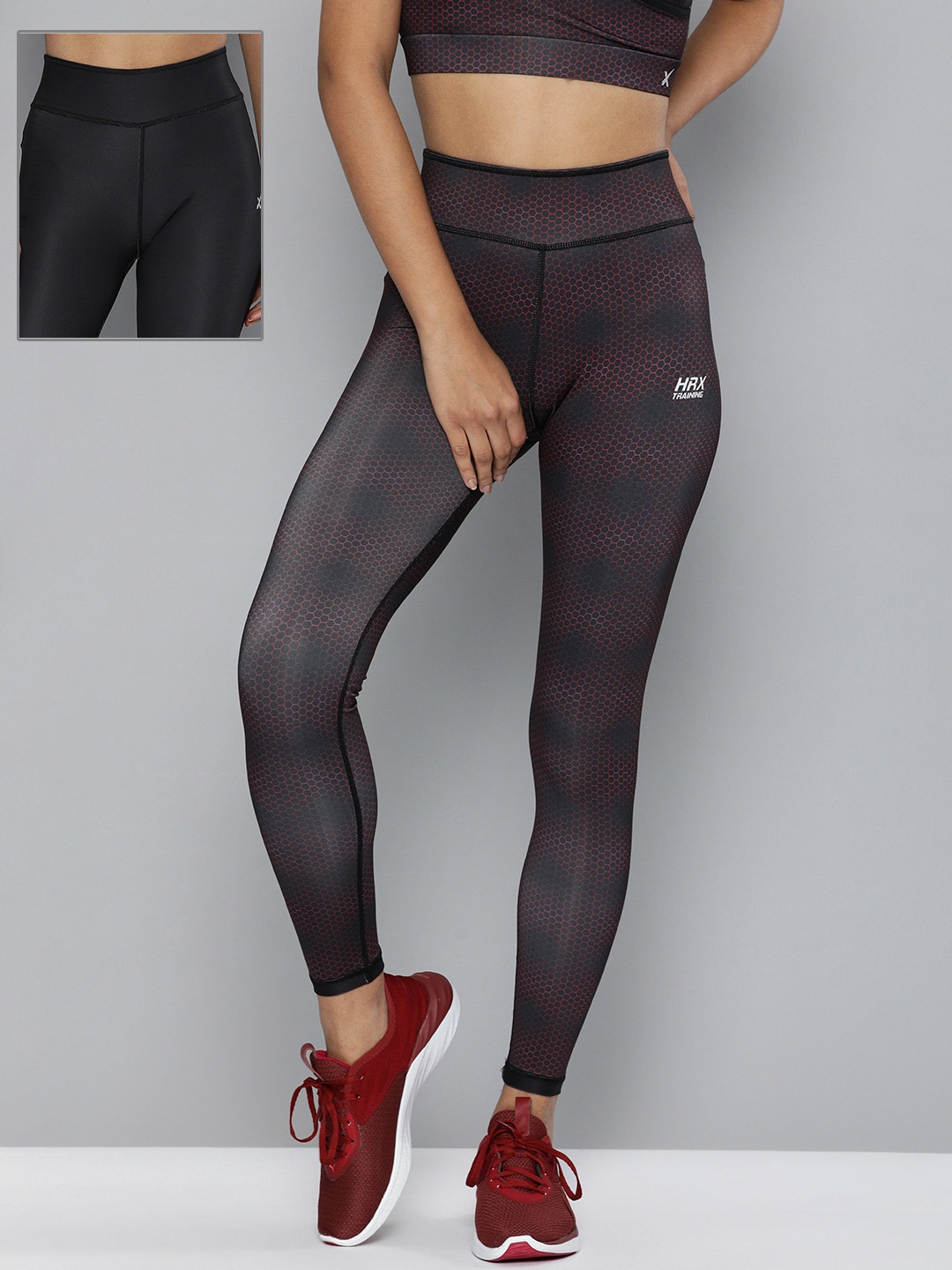 

HRX By Hrithik Roshan Training Women Auroria Red Reversible AOP Tights, Grey