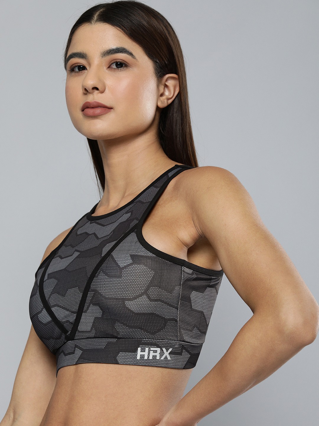 

HRX By Hrithik Roshan Women Jet Black Rapid-Dry AOP Running Sports Bra