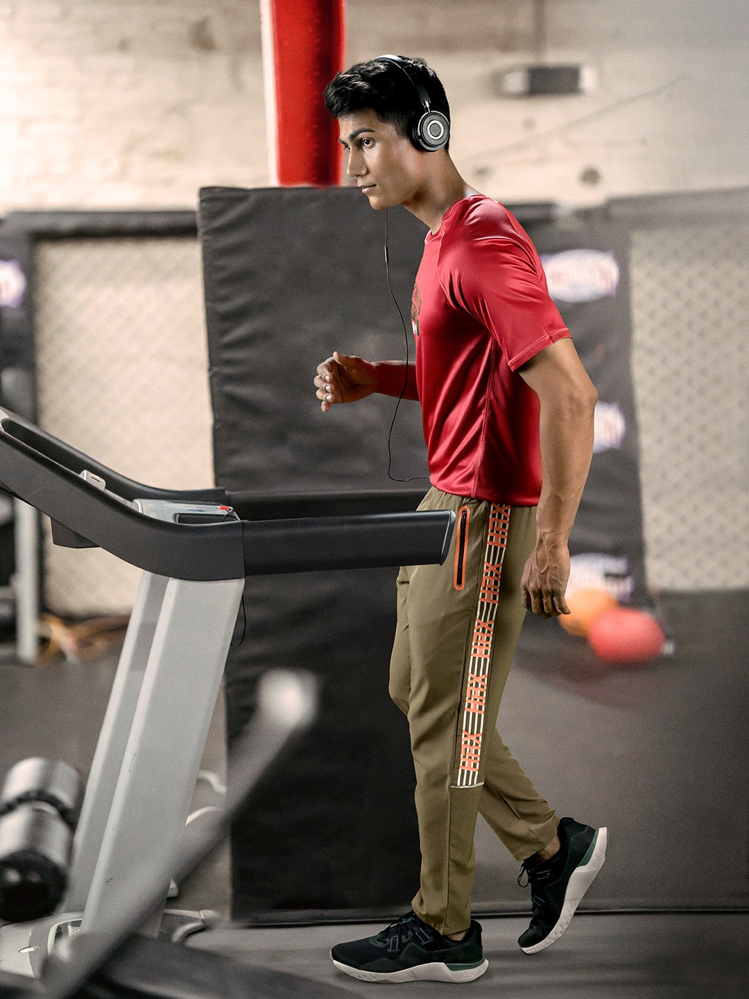 

HRX By Hrithik Roshan Men Olive& Peach Rapid-Dry Running Track Pants