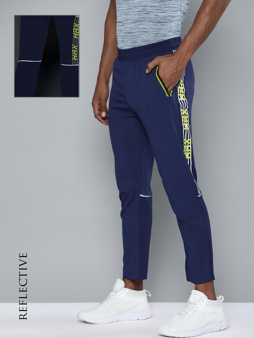 

HRX By Hrithik Roshan Running Men Estate Blue Rapid-Dry Brand Logo Track Pants, Navy blue