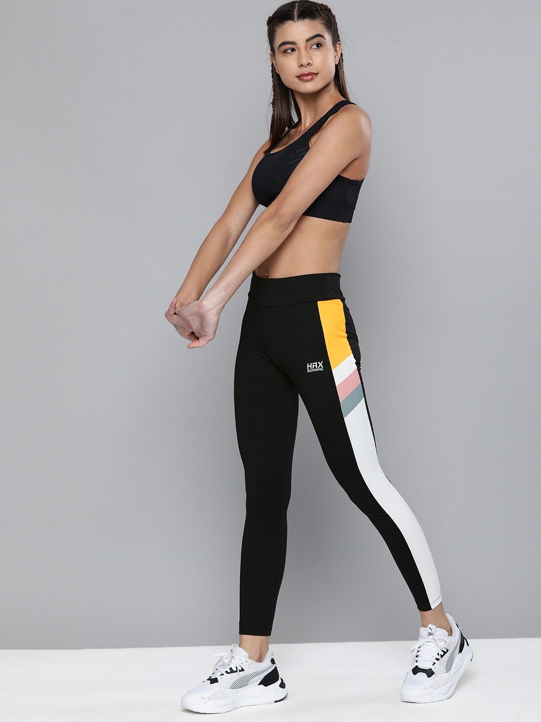 

HRX By Hrithik Roshan Women Jet Black Rapid-Dry Colourblock Running Tights