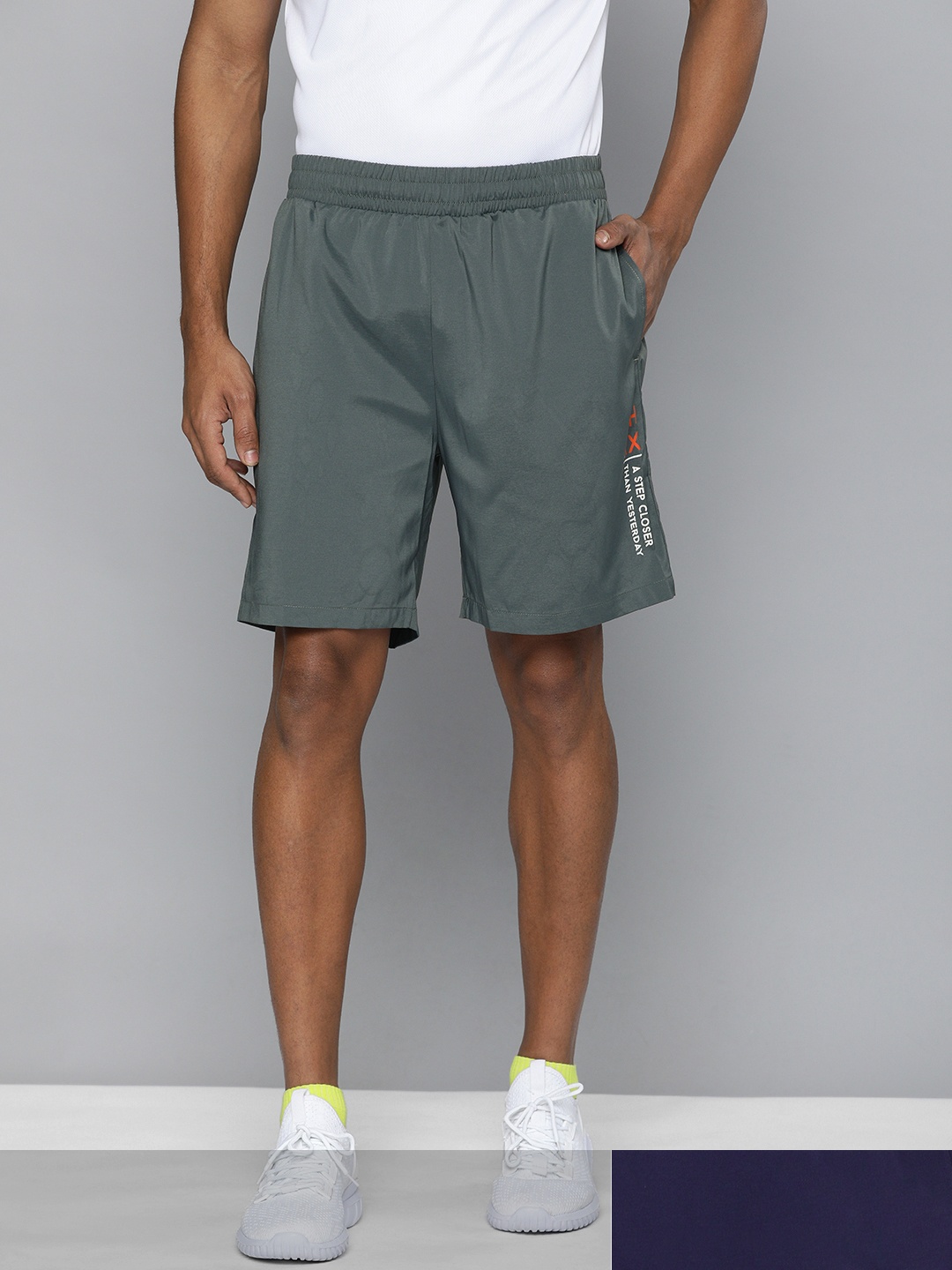 

HRX By Hrithik Roshan Men Pack of 2 Printed Rapid-Dry Training Shorts, Grey