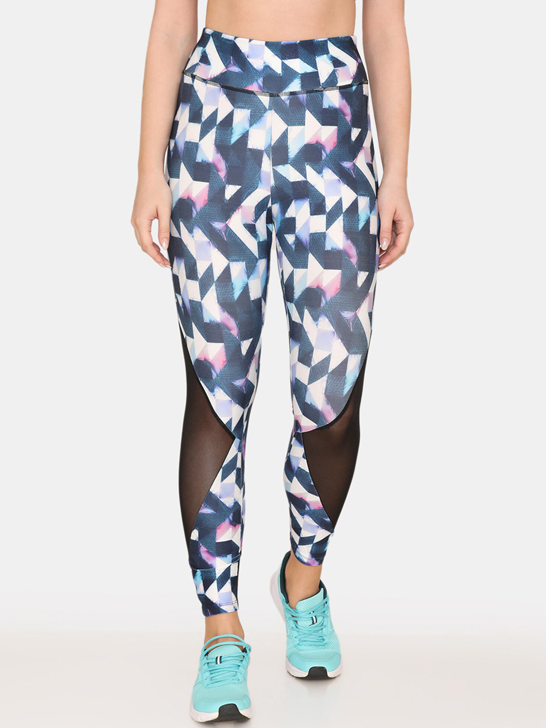 

Zelocity by Zivame Women White & Blue Printed Tights