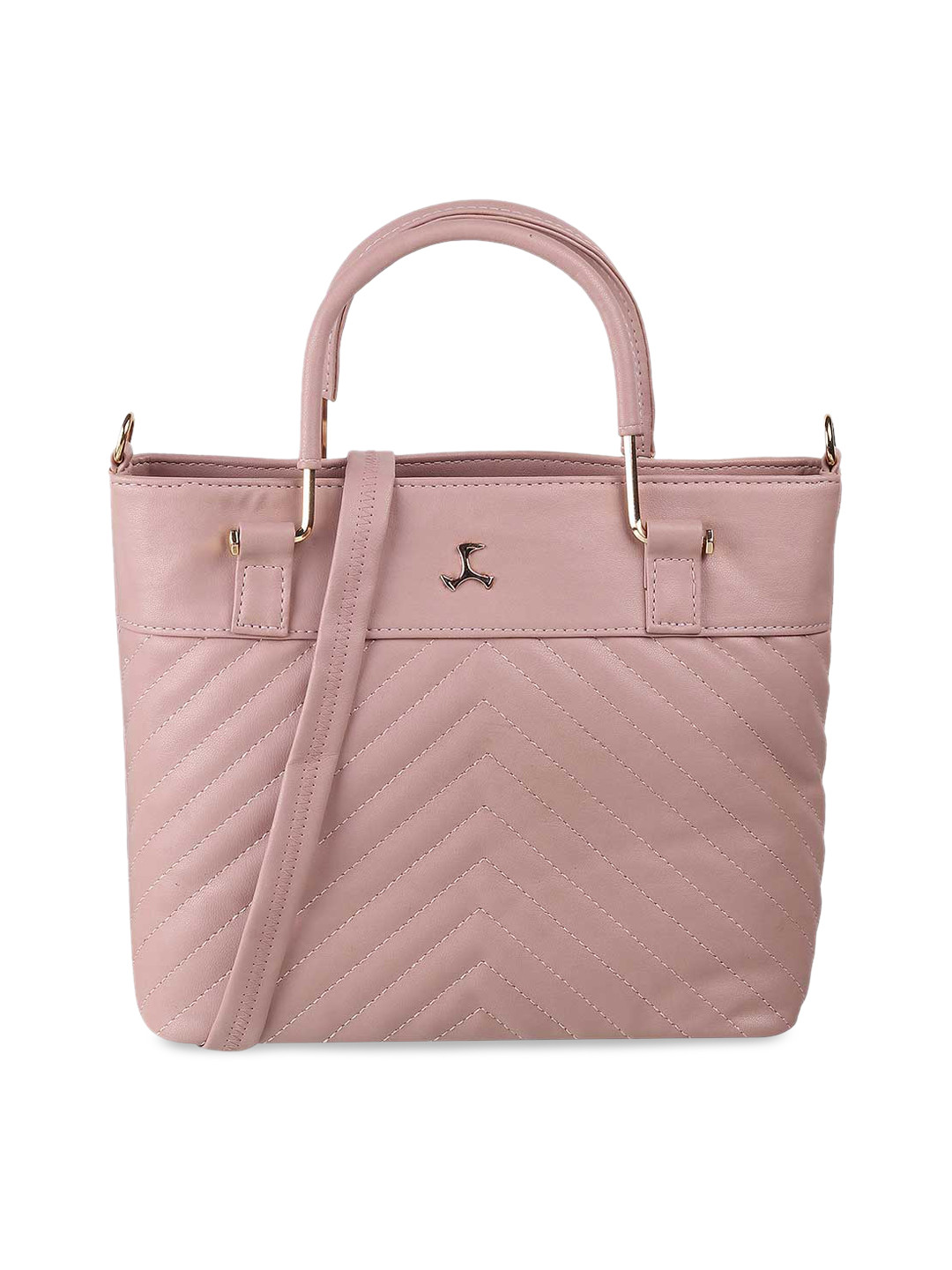 

Mochi Pink Textured PU Structured Handheld Bag with Quilted