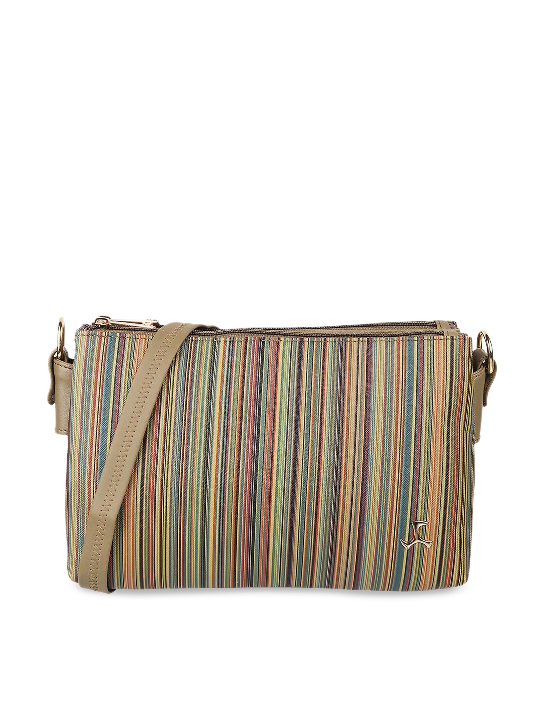 

Mochi Green Striped PU Swagger Sling Bag with Tasselled