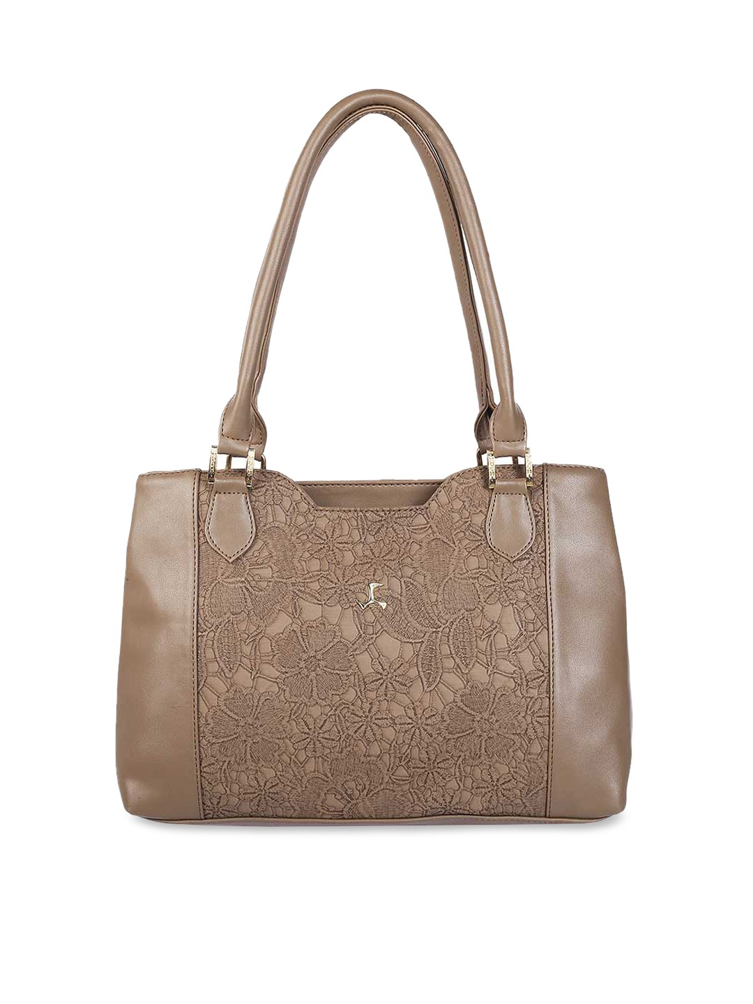 

Mochi Brown PU Structured Shoulder Bag with Cut Work