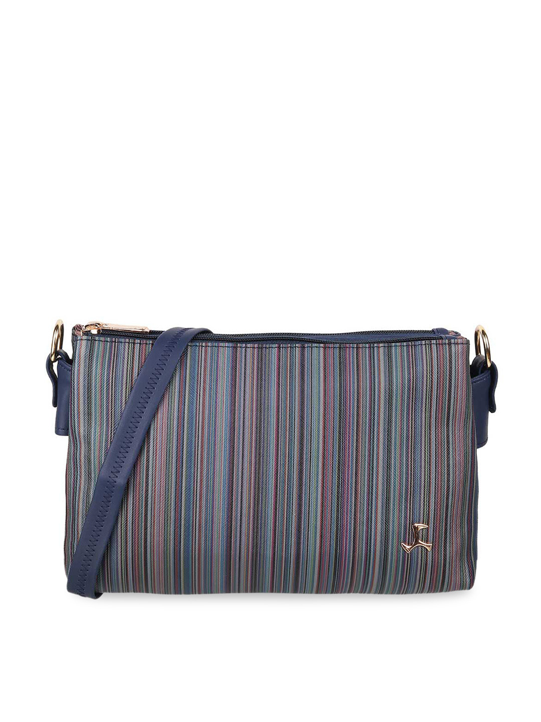 

Mochi Blue Striped PU Structured Sling Bag with Tasselled