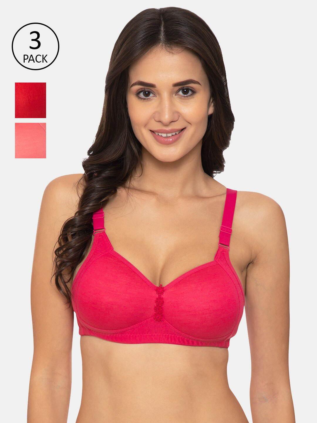 

KOMLI Pack of 3 Pink & Red Lightly Padded Minimizer Bra