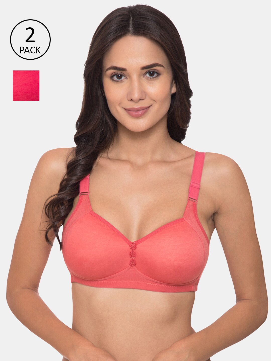 

KOMLI Pack Of 2 Coral & Pink Minimizer Bras Lightly Padded