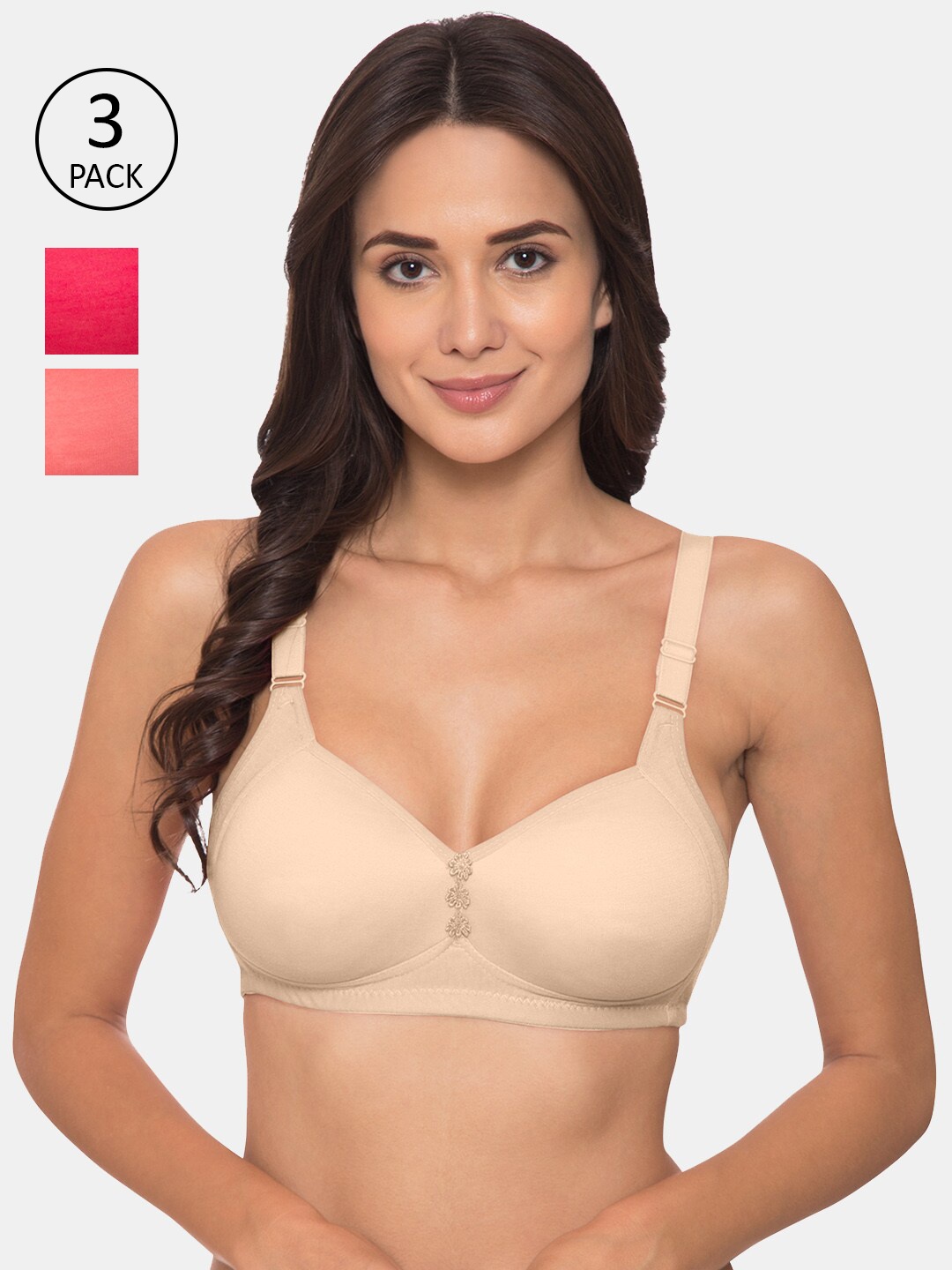 

KOMLI Pack Of 3 Solid Minimizer Bras - Non-Wired Lightly Padded, Nude