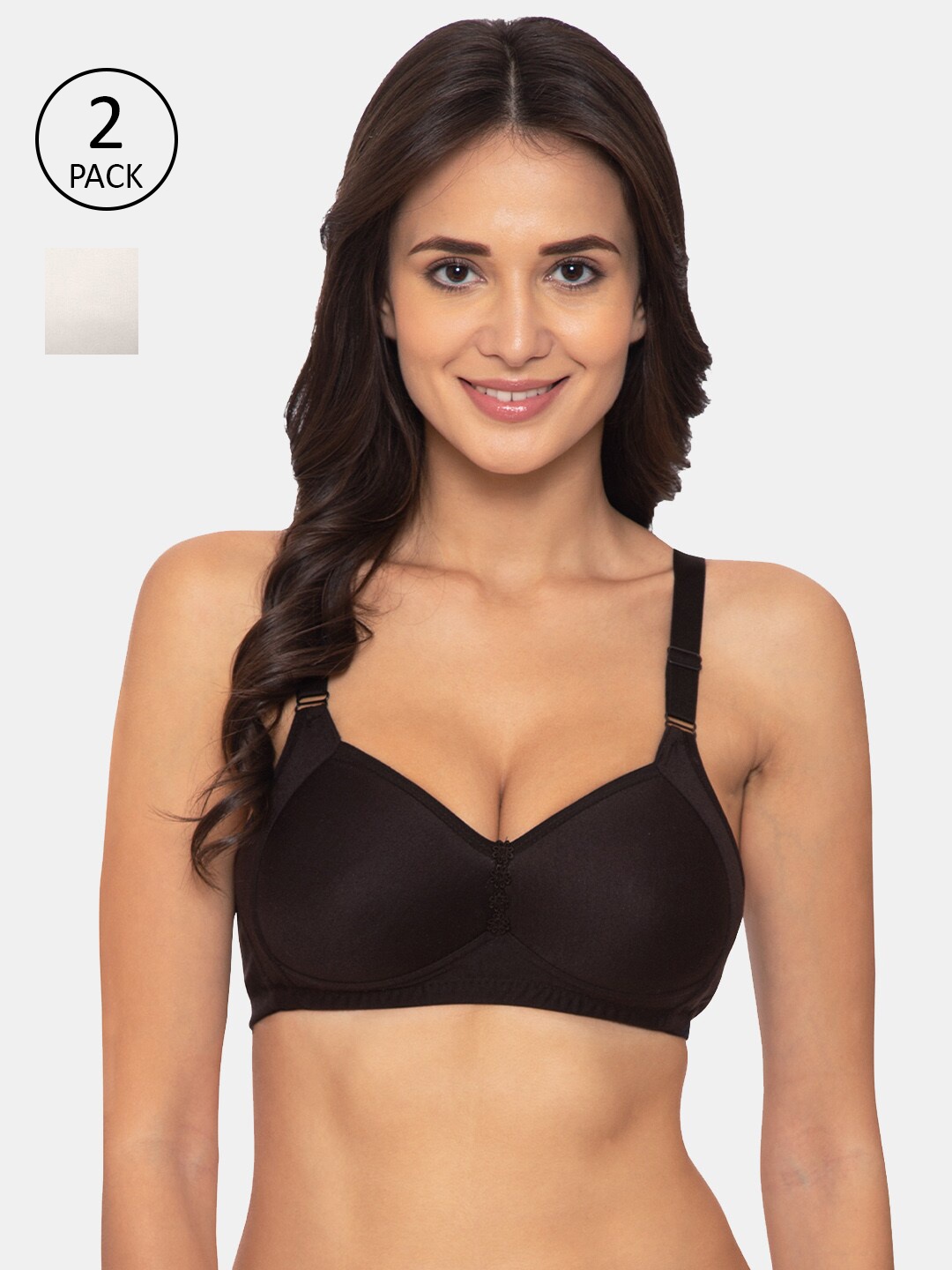 

KOMLI Pack Of 2 Black & White Minimizer Bra Lightly Padded-K-911-BLK-2PC-OFFW