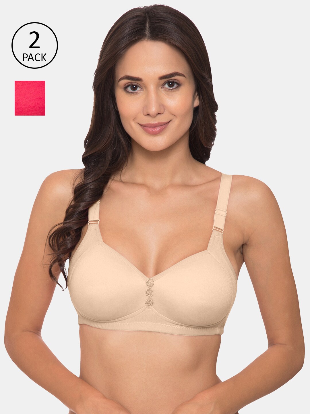 

KOMLI Women Nude-Coloured & Pink Women Lightly Padded Minimizer Bra-K-911-SK-2PC-DPK
